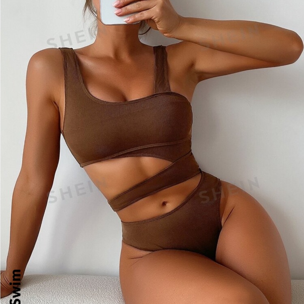 SHEIN | brown cut out swimsuit